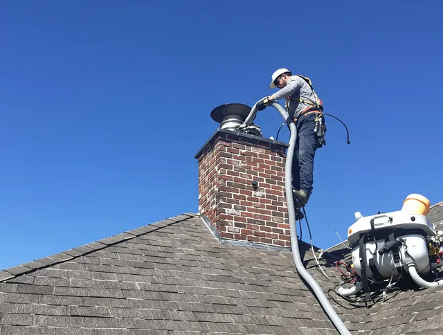 Dedicated Jerome Chimney Sweep team member cleaning a chimney in Jerome, OH