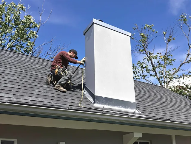 Jerome Chimney Sweep team member finishing chimney construction in Jerome, OH