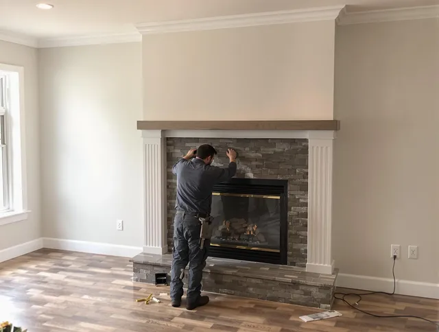 Jerome Chimney Sweep finishing a custom fireplace install in Jerome, OH